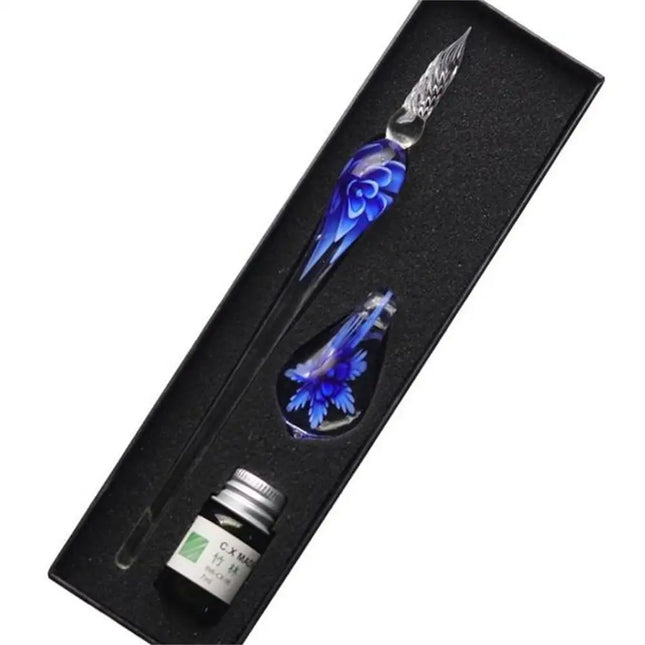 Floral Vintage Crystal Glass Dip Pen Set Signature Fountain Pen Ink Writing Tool Art Writing Painting Decoration Holiday Gift