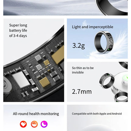 Smart Ring with Display Screen Touch Charging Fitness Tracker Heart Rate Blood Oxygen Monitor Sleep Tracker Wearable Technology