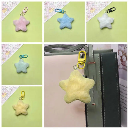 Fluffy Fur Multicolour Star Key Ring Pom Pom Starfish Plush Doll Stars Plush Keyring Soft Fluffy Stars Backpack Pendant