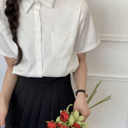 Summer White Loose Fit Shirt American Versatile Salt Series All-Match Pure Color Simple Slimming Student Top Women's Fashion