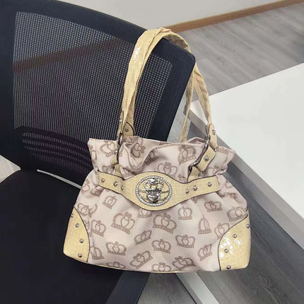 Luxury Women Rivet Handbag,Y2k Girls Metal Studded Underarm Shoulder Bag,Niche Belt Buckle Commuter Chic East-West Tote Bag