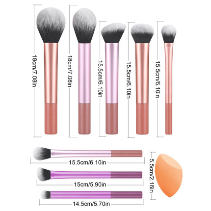 8PCS classic daily makeup brush set &1PC large wet and dry dual-use beveled beauty egg - suitable for daily facial makeup