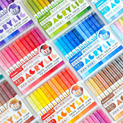 168/72/12 Colors GuangNa High Gloss Acrylic Marker Pens,DIY Hand Drawn,Graffiti Paint Art Pen Set,Perfect for Artist/Students
