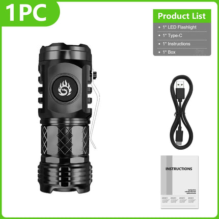White Laser Flashlight Keychain High Power Rechargeable LED Flashlight Torch Tactical Portable Outdoor Camping Hiking Work Light