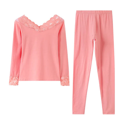 Women's Thermal Underwear Cotton Woman Winter Clothing Sexy Lingerie Set Long Johns Lace Bottoming Thermal Shirt Pant Sets 2Pcs