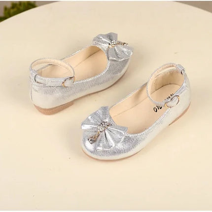 Spring Autumn Kids Leather Shoe Elegant Bowtie Girl Princess Shoes Fashion Casual Wedding Children's Flats Ankle-strap Versatile