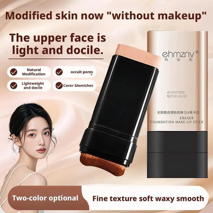 Flawless Eraser Foundation Stick,Korean Hydrating Lightweight Foundation Stick with Brush, Waterproof Thin and Cover Blemishes
