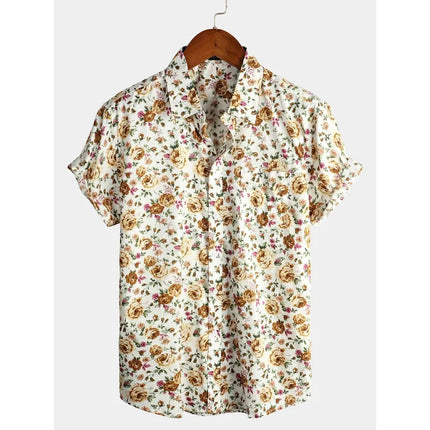 2026 Summer Mens Striped Floral Shirt 3D Print Short Sleeve Beach Casual Oversized Vacation Hawaiian Camisa Listrada