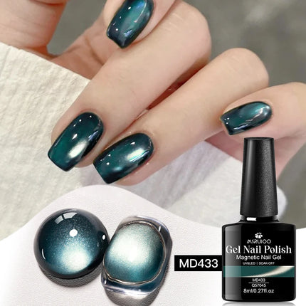 8ml Green Gemtone Cat Magnetic Gel Nail Polish Jewel Effect Nails Semi Permanent Nail Art Soak Off UV LED Gel Varnish Manicure