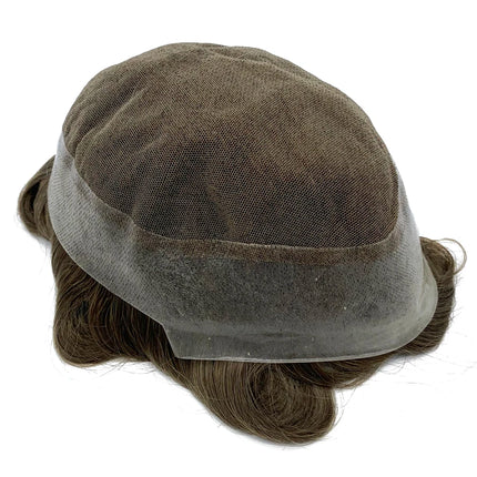 Australian Base Men Toupee Swiss Lace With PU Silicone Around Hairpiece Human Hair Replacement System Prosthesis Wigs For Men