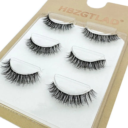 3pairs short Mink Lashes 3D Mink Eyelashes Invisible Band Natural Black Mink False Eyelash Full Strip cilios posticos Reusable