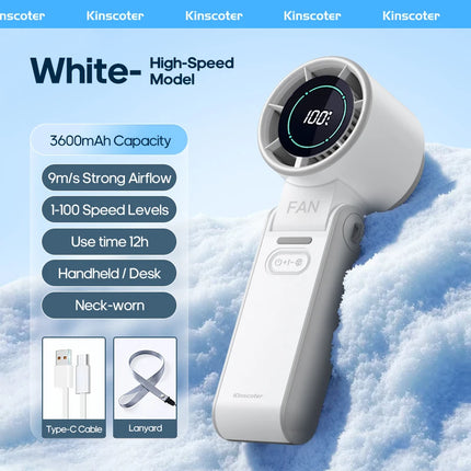 Kinscoter New Cooling Handheld Fan 3600mAh Foldable Portable Fan 100-level Free Control High Speed Mini Personal Fan w/ Lanyard