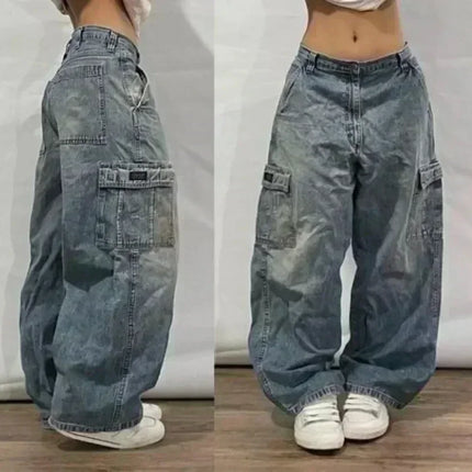 American Street Trend Letter Embroidered Loose Jeans Men Harajuku Y2K New Hip Hop Oversized Wide-leg Pants Unisex Mopping Jeans