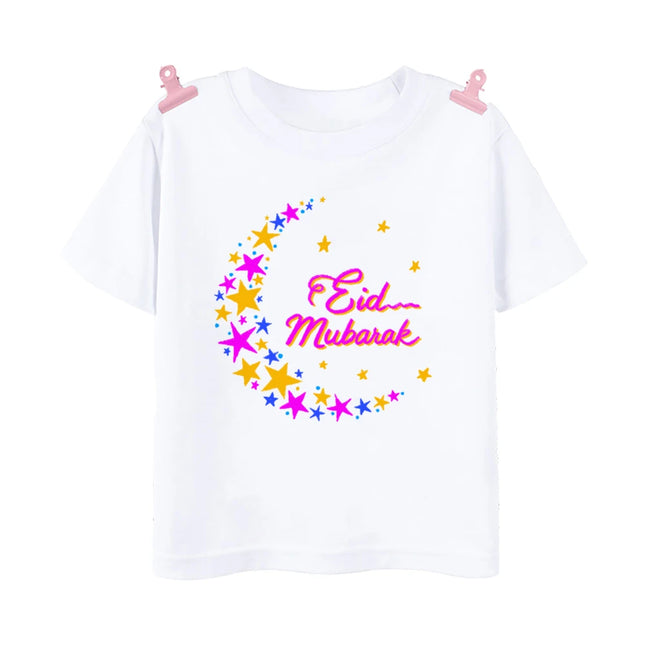 Eid Mubarak Print Children's Clothes Summer Boys Girls T-shirt Eid Ramadan Kids T Shirt Short Sleeve Islamic Muslim Outfits Tops