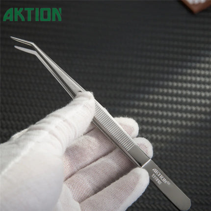 AKTION Professional Anti-Static Tweezers Precision Curved Tip German Steel Tools for Electronics Repair/Jewelry Making/Resin Art