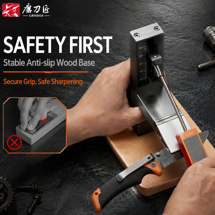 All-in-One Fixed Angle Sharpener, Premium CNC Alloy Metal Knife Sharpening Kit, Universal Clamp & Whetstone Holder, Wooden Base