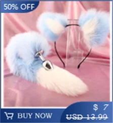 Female Male Erotic Cosplay Accessories of Cute Fox Tail Anal Plug with Soft Bow-Knot Cat Ears Headbands Collar for SM Sex Toys