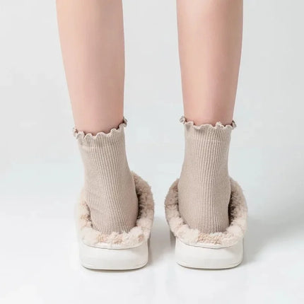 Fashion Couple Winter Toe Wrap Warm Plaid Plush Slippers Men Women Thick Soft Sole Slides Indoor Floor Flat Home Non-slip Shoes
