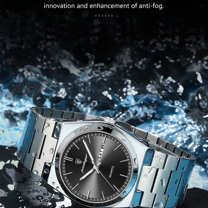 POEDAGAR Luxury Men's Quartz Wristwatch Waterproof Luminous Date Week Man Watch Stainless Steel Business Fashion Watches For Men
