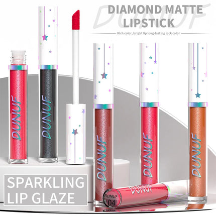 DUNUF 6 pcs set pearlescent metallic color long lasting lip gloss waterproof sweatproof non-stick lipstick
