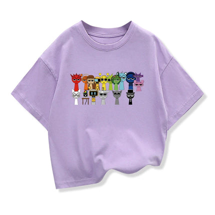 Summer Short Sleeve Tops Cute Sprunki Cartoon Print T Shirt Kids Leisure Cotton T-shirt Baby Girls Tshirt Toddler Boys