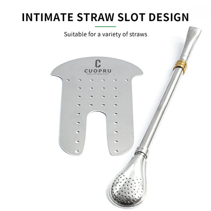 Yerba Mate Gourd Set Includes Double Walled Stainless Steel Tea Cup One Bombilla Mate (Straw), Cleaning Bruch, Tea Separator