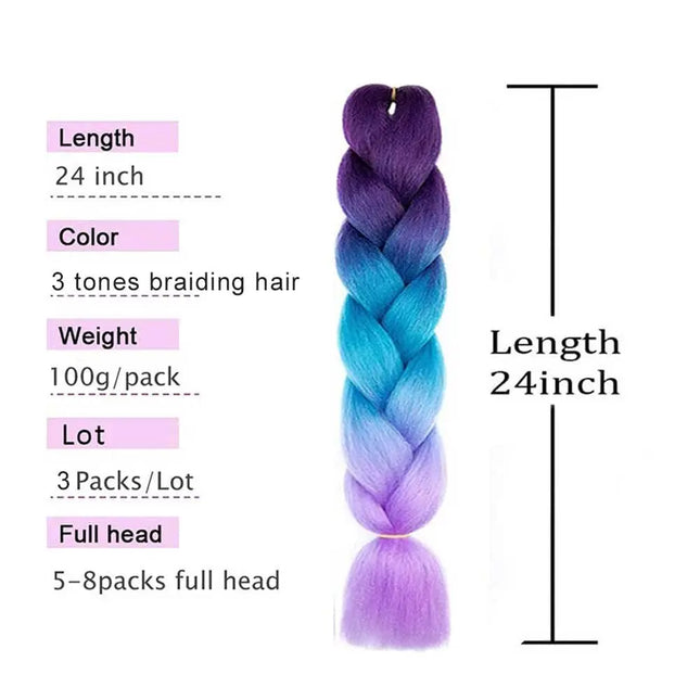 Synthetic Jumbo Braiding Hair Extensions for Kids Colored Braiding Hair High Temperature Fiber Crochet Hair for Women Girls Box
