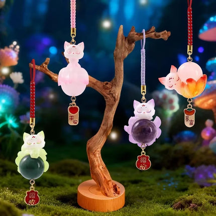Cute Chinese Style Nine-Tailed Fox Resin Crystal Pendant Good Luck Car Decor Mystery Box Keychain Ornament Wholesale