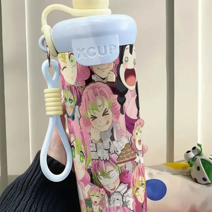 Demon Slayer Stainless Steel Insulated Cup Cute Fashion Cartoon Floating Ball Straw Thermos Portable Coffee Cup Gift for Friends