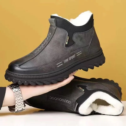 Men's Winter Casual Shoes Thickened Fleece Lined Waterproof Leather Surface Warm Wear Resistant Work Shoes Slip on round Toe