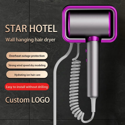 HOMEFISH Hotel-exclusive hairdryer, wall-mounted high-power electric blow dryer, no-drill bathroom flashlight