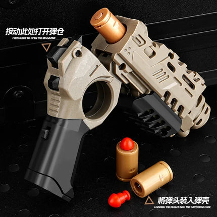 EDC Shootable Toy Pistol with 1-Button Shell Ejection and Card Pushing Function, Black Technology Mini Handgun for Stress Relief