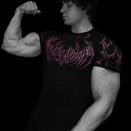 05-Men's Wing & Cross Print Compression Tight Fit Short Sleeve Sports Shirt Workout Tops Gym Compression High Stretch