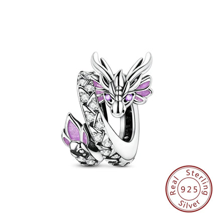 925 Sterling Silver Charms Beads Cute Fire Dragon Shaped Chameleon Charms Fit Original Pendants Bracelet DIY Women Jewelry Gift