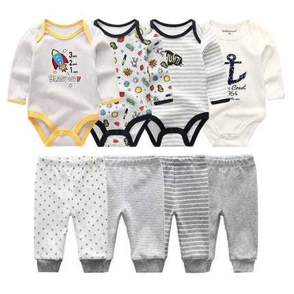 8 Pcs/Lot Bodysuits+Pants Baby Boy Girl Clothing Set Long Sleeve Cotton Unisex Suits Spring Autumn Roupas Para Bebe