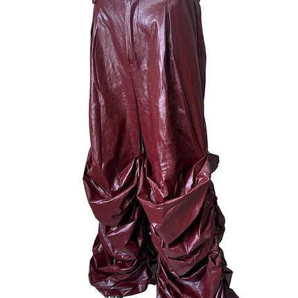 Nerazzurri Autumn Extra Long Soft Flowy Baggy Pu Leather Wide Leg Stacked  Pants for Men Luxury Designer Punk Style Streetwear