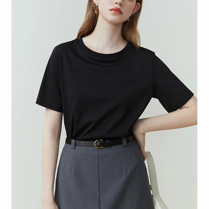 FSLE 100% Cotton Short-Sleeved T-Shirt Women'S Spring Summer New Round Neck Straight White Black Top For Women