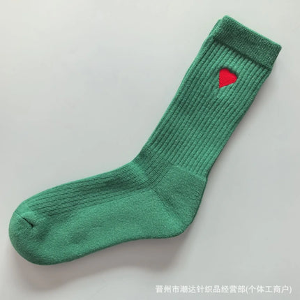 Casual Cotton Crew Socks with Embroidered Hearts Unisex Ankle High Sweat Absorbing Black White Grey Trendy Socks for Sports