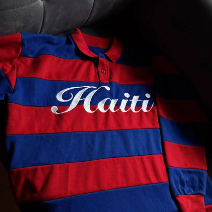 Y2K Haitian Long-Sleeved Shirts Fashionable Red and Blue Striped Knitted Lapel Jersey Oversized Retro Men Women Streetwear Tops