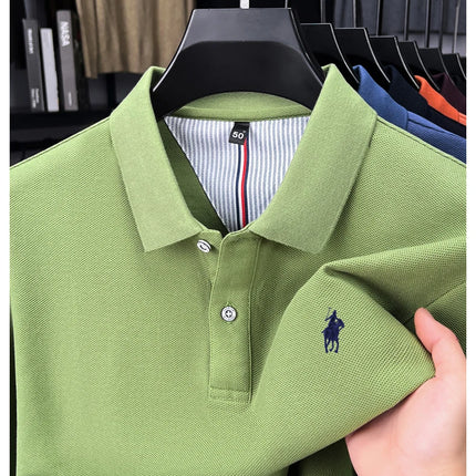 100% pure cotton luxury men's long-sleeve polo shirt designer brand Paul pony embroidery soft comfort spring autumn casual T-shirt