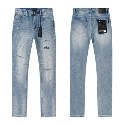 RTA Brand Men's Slim Fit Paint Graffiti Damaged Destroyed Hole Skinny Denim long Trouser Jeans Pants Streetwear