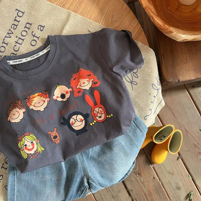 Boys Short Sleeved T-shirt Summer Cute Cartoon Printed Girl Top Fashion 3-8-year-old Children Pullover