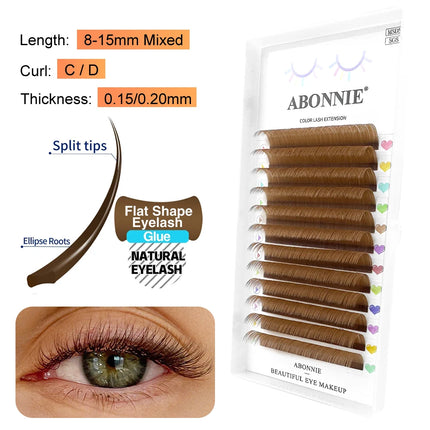 ABONNIE Brown Ellipse Flat Lashes Extensions Split Tips Flat Ellipse Individual Eyelash Extension