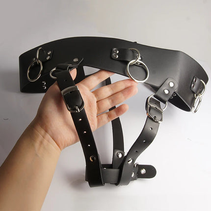 Leather Forced Orgasm Harness,BDSM Wand Massager Belt,Vibrator Strap Restraint,Sex Toys for Couple,Chastity Bondage,Slave