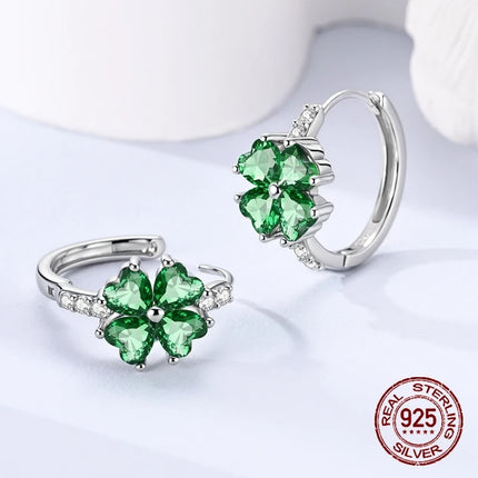 New in 925 Sterling Silver Lucky Clover Earrings for Women Girl Green Leaf Ear Studs Fine Jewelry Fashion Luxury Anniversary