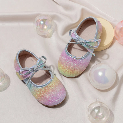 Girl's Princess Shoes Glittery Rainbow Color Beautiful Autumn Kids Single Shoe Flat Mermaid Toddler Anti-Slip Children's Shoe