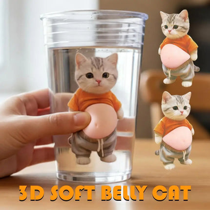 2-10Pcs 3D Shiba Inu Cat Belly Sticker - Cute Kitten wearing orange outfit with soft pink background, silicone self-adhesive