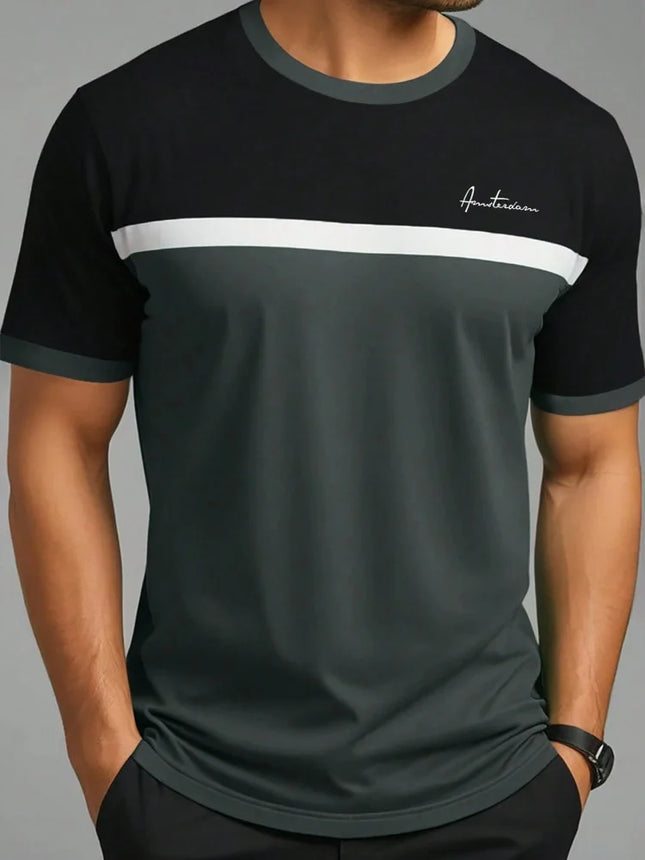 Summer men's casual sports loose oversized simple letter pattern printed round neck short-sleeved T-shirt top
