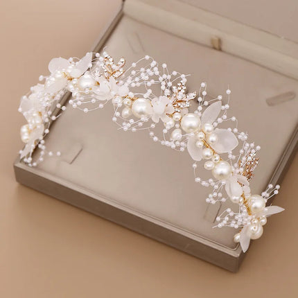 Pearl Flower Wreath Headband Girls Bridal Elegant Crowns Hair Headdress Bride Garland Head Hoop Wedding Headbands Hair Jewelry