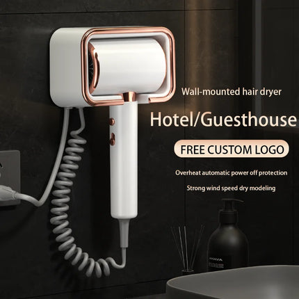 HOMEFISH Hotel-exclusive hairdryer, wall-mounted high-power electric blow dryer, no-drill bathroom flashlight